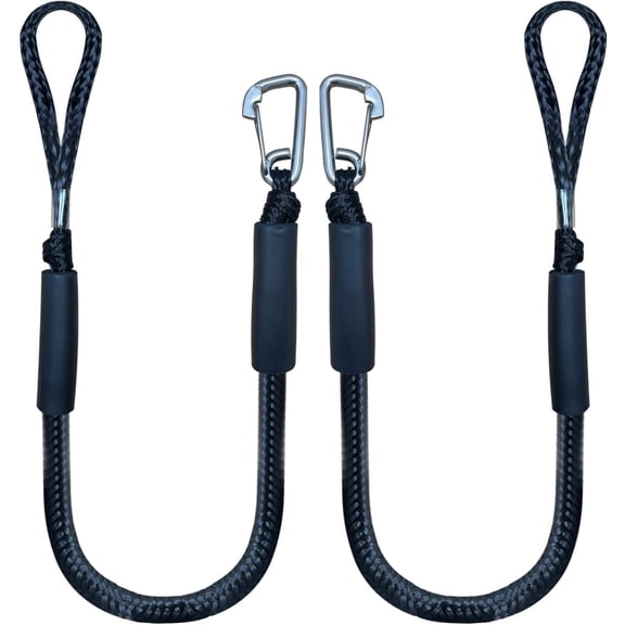 ABCISI 4 Feet Bungee Dock Line, Mooring Rope with Stainless Steel Clip Accessories - 2-Pack, Built-in Snubber, Compatible with Kayak, Canoe, Pontoon, Power Boat, Jet Ski (Black)