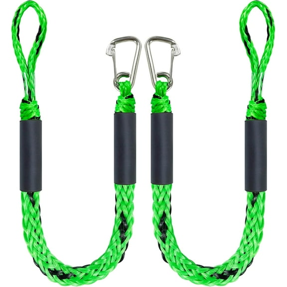 ABCISI 4 Feet Bungee Dock Line, Mooring Rope with Stainless Steel Clip Accessories - 2-Pack, Built-in Snubber, Compatible with Kayak, Canoe, Pontoon, Power Boat, Jet Ski (Green&Black)