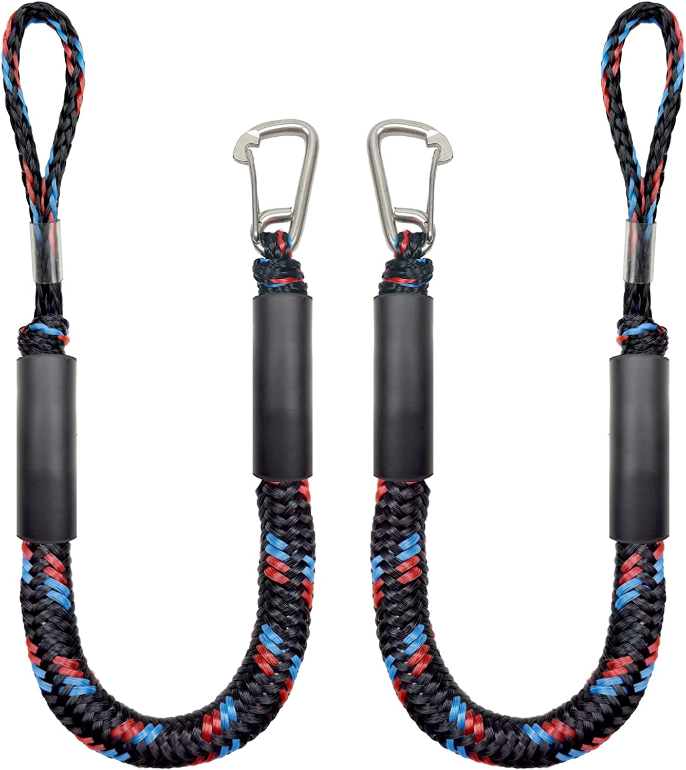 ABCISI 4 Feet Bungee Dock Line, Mooring Rope with Stainless Steel Clip Accessories - 2-Pack, Built-in Snubber, Compatible with Kayak, Canoe, Pontoon, Power Boat