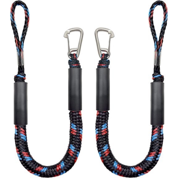 ABCISI 4 Feet Bungee Dock Line, Mooring Rope with Stainless Steel Clip Accessories - 2-Pack, Built-in Snubber, Compatible with Kayak, Canoe, Pontoon, Power Boat