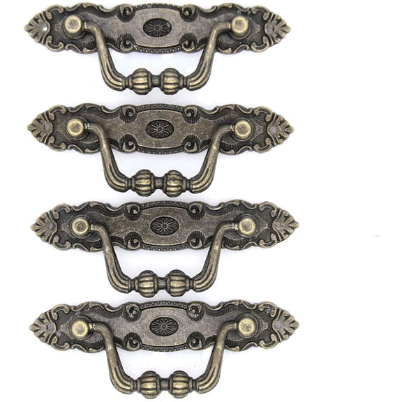 ABCISI 4 PCs Vintage Antique Brass Bail Pull - Decorative Bronze Drop Pull Handle for Drawer Cabinet Dresser Cupboard, Furniture Hardware, Length 4.1-in (10.5 cm)