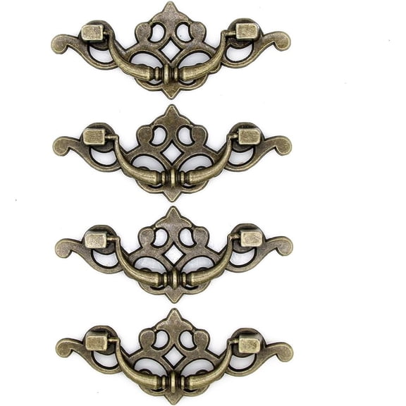 ABCISI 4 PCs Vintage Antique Brass Bail Pull Handle for Wooden Drawer Cabinet Cupboard Furniture, Retro Drawer Pulls for Kitchen, Bedroom, Bathroom, and Washroom, Length 3.8-in (9.7 cm)
