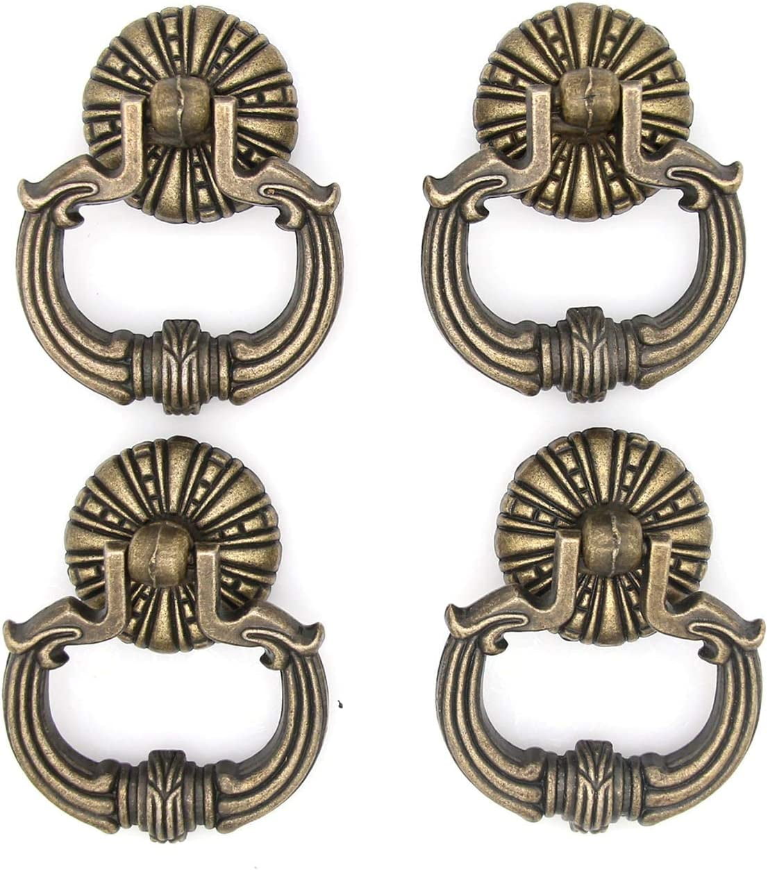 ABCISI 4 PCs Vintage Antique Bronze Ring Pull Handles with Disk Base for any kitchen Cabinet Door, Cupboard, Desk Drawer, Wardrobe, Chest, Wooden Cases, etc.