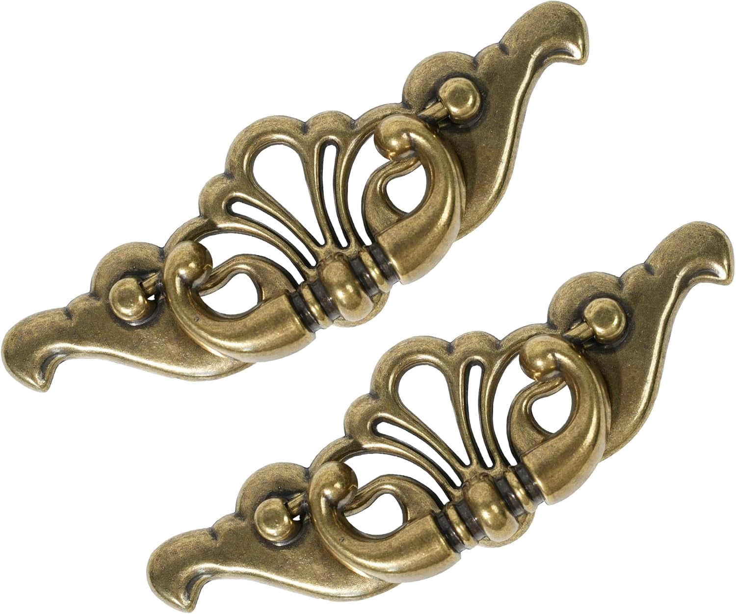 ABCISI 4-Pack Antique Brass Bail Drawer Pulls, 3-3/8" Hole Centers, Decorative Pulls with Mounting Screws, Vintage Cabinet Handles for Dresser, Cupboard, Wardrobe