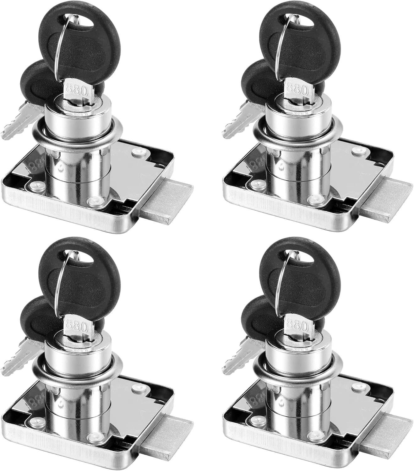 ABCISI 4 Pack Cabinet Drawer Locks with Keys, Keyed Alike Furniture Locker Lock, 3/4" 20mm Cylinder Cam Drawer Locks Chrome-Finish Zinc Alloy, Security cam Drawer Lock for Wardrobe Dresser Mailbox