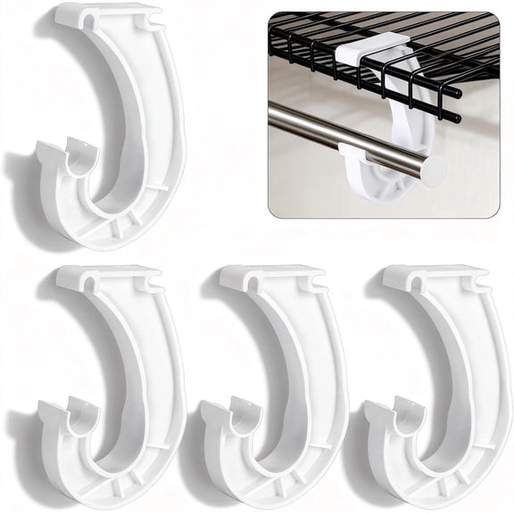 ABCISI 4 Pack Hanging Closet Rod Support Brackets, 3/4 J-Shaped Snap-On Closet Rod Holders for Shelf, No Drill Closet Rod Bracket for Wardrobe, Cabinets & Curtain Rods, Closet Hanger Rod