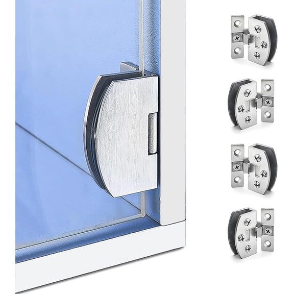 ABCISI 4-Pack No-Drill Glass Door Hinges for Cabinets, Showcases, Wine Cabinets - Heavy Duty Zinc Alloy, Fits 5-10mm Glass Thickness, Matte Finish, Rust-Proof (Small)