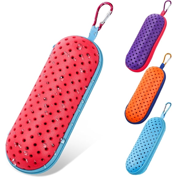 ABCISI 4 Pack Swim Goggle Cases, Breathable EVA Swimming Goggles Case with Drain Hole, Protective Portable Carrying Cases With Clip for Goggles, Multiple Colors