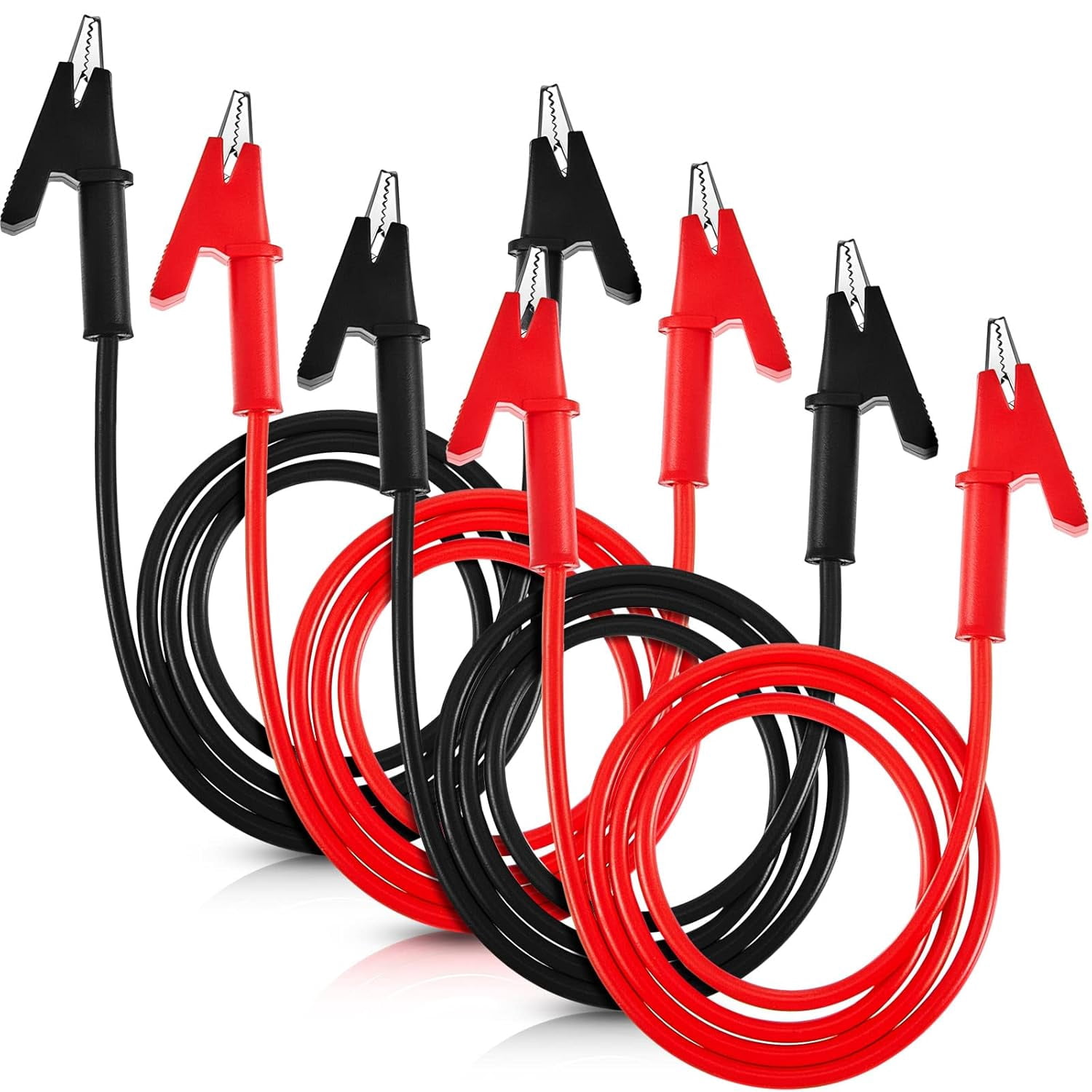 ABCISI 4 Pcs 14 Gauge Jumper Wires Alligator Clips to Alligator Clip Electrical Test Wires Set Silicone Flexible Cable for Electrical Testing (3.3 Ft)