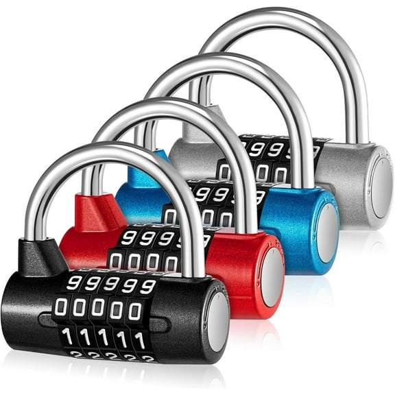 ABCISI 4 Pcs 5 Number Combination Lock, Heavy Duty Gym Locker 5 Digit Word Locker Keyless Resettable Metal Lock for College Gym Toolbox Hasp Cabinet (Multicolor, Number)