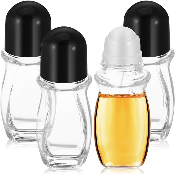 ABCISI 4 Pcs 50Ml Glass Roll on Bottles, Empty Rollerball Containers for DIY Deodorant Essential Oils Perfume & Skincare Making, Refillable Roller Ball Containers with Black Caps