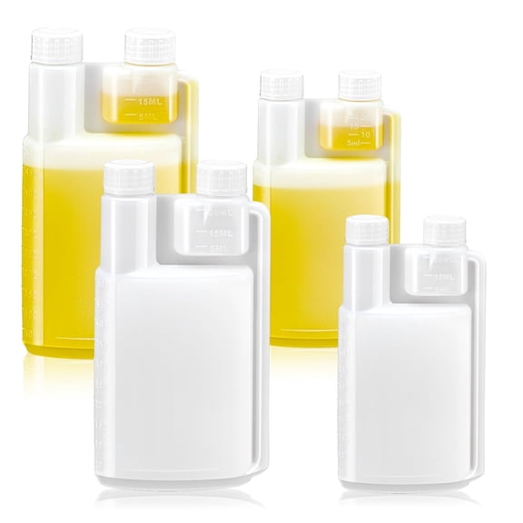 ABCISI 4 Pcs 8oz and 16oz Plastic Flask Shot Glass Chamber Liquor Flask Recyclable Translucent White HDPE Travel Plastic Bottles Portable Beverage Dispenser for Alcoholic Beverage Party Camping