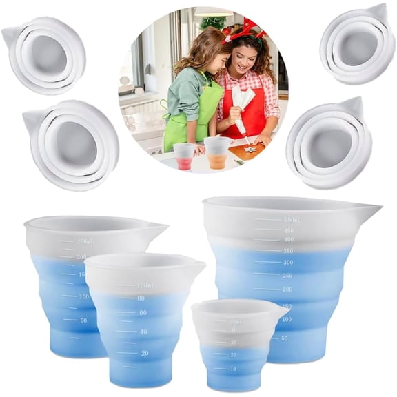 ABCISI 4 Pcs Silicone Resin Measure Cups, Graduated Silicone Measuring Collapsible Silicone Measuring Cups, 50ml/100/250ml/500ml Silicon Mixing Cups, for Epoxy Molds, Tumbler Making, Paint Making