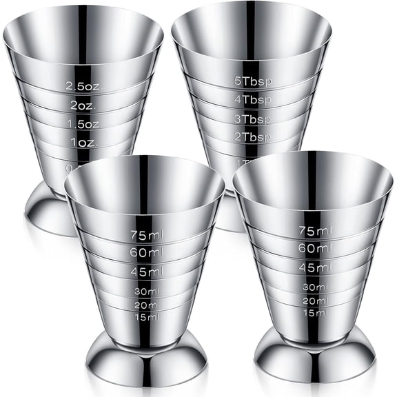 ABCISI 4 Pcs Stainless Steel Measuring Cup Cocktail Drinking Measuring Jigger 2.5 oz Cocktail Stepped Graduated Jigger for Bartender Bar