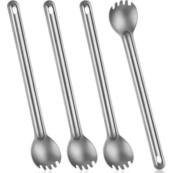 ABCISI 4 Pcs Titanium Long Handle Spork, 8.7 Inch Soup Spoon Ultralight Portabale Flatware Camping Spork Utensil for Outdoor Camping Backpacking Hiking Travel Picnic