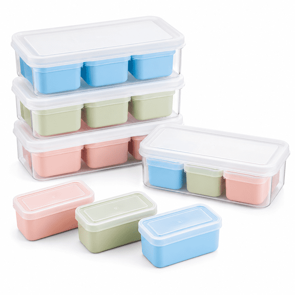 ABCISI Snack Containers with 3 Removable Compartments, Stackable Meal Prep Boxes with Lids for Fruit, Nuts, Candy, School, Work, Travel, Refrigerator and Picnic, 4 Set