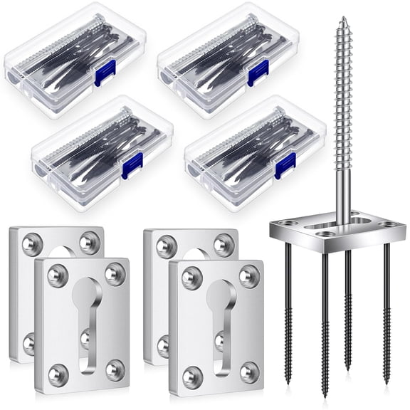 ABCISI 4 Sets Newel Post, Fastener Newel Post Mounting Kit Wood Handrail Installation, Hardware Works on Finished Floors, Stairs, Ceramic Tile and Concrete, Rectangular