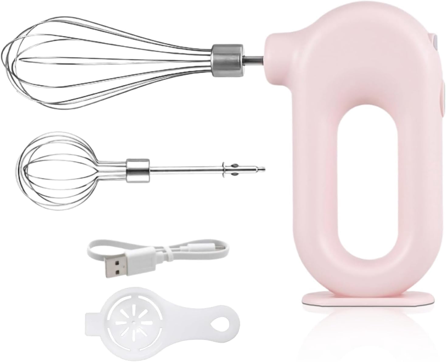 ABCISI 4 Speed Electric Hand Mixer, Mini 4 Speed Adjustable Cordless USB Rechargeable Electric Whisk Hand Mixer Portable Handheld Mixer 1500mAh Egg Beater (Pink)