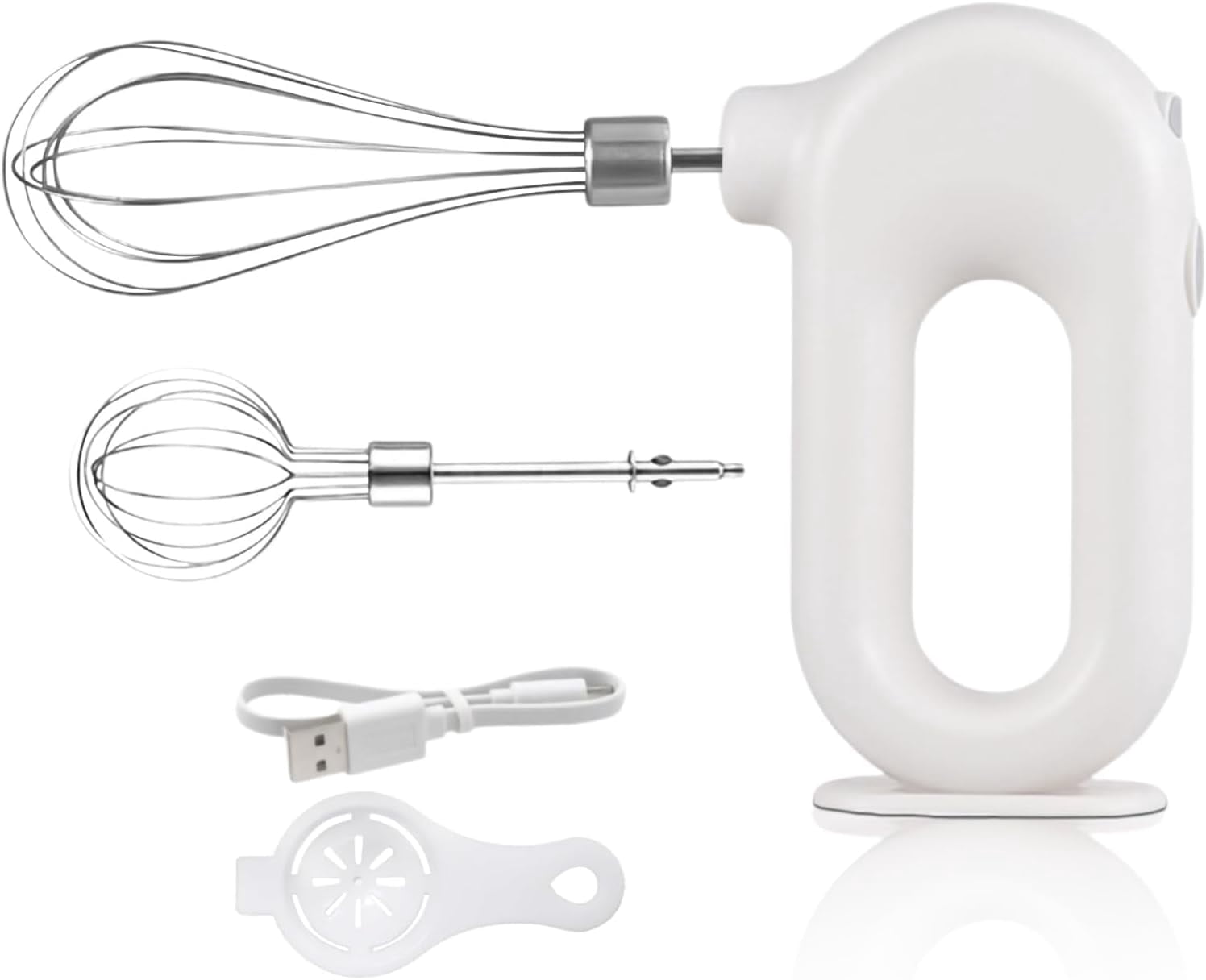 ABCISI 4 Speed Electric Hand Mixer, Mini 4 Speed Adjustable Cordless USB Rechargeable Electric Whisk Hand Mixer Portable Handheld Mixer 1500mAh Egg Beater (White)