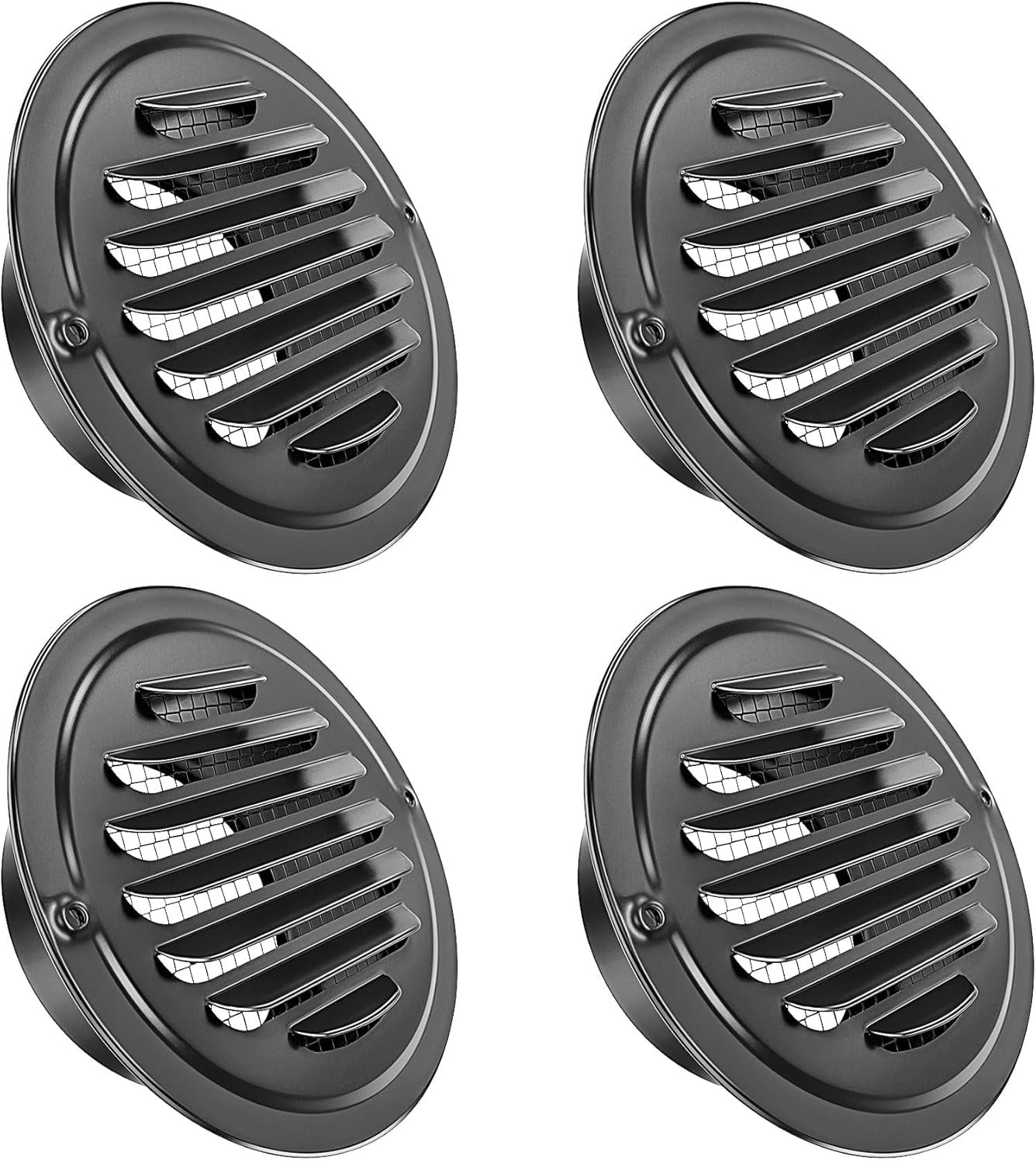 ABCISI 4 inch 4-Pcs Stainless Steel Vent Cover, Black Round Soffit Louver Grille Exhaust Cover, Built-in Mesh Screen, Suitable for Vent Places Such as Kitchen, Bathroom, etc (4 inch Black Cover 4Pcs)