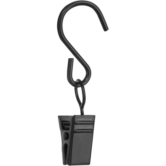 ABCISI 40 PCS Stainless Steel S Hooks Curtain Clips, Clips Hangers for Photo and Outdoor String Lights, Art Craft Display, Holiday Light Clips Hangers Canopy Tent RV Xmas Decor Clamps(Black)