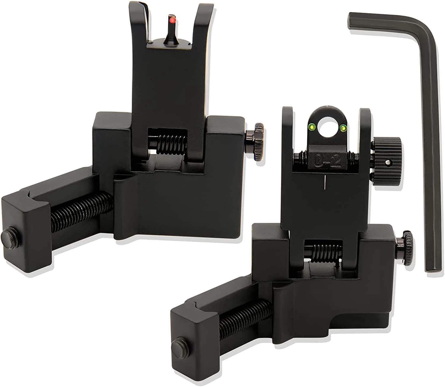 ABCISI 45 Degree Offset Flip Up Iron Sights, Rapid Transition Backup Fiber Optics Iron Sights Low Profile Front and Rear Sights with Red and Green Dots Compatible with Picatinny Weaver Rails