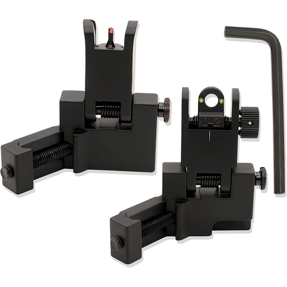 ABCISI 45 Degree Offset Flip Up Iron Sights, Rapid Transition Backup Fiber Optics Iron Sights Low Profile Front and Rear Sights with Red and Green Dots Compatible with Picatinny Weaver Rails