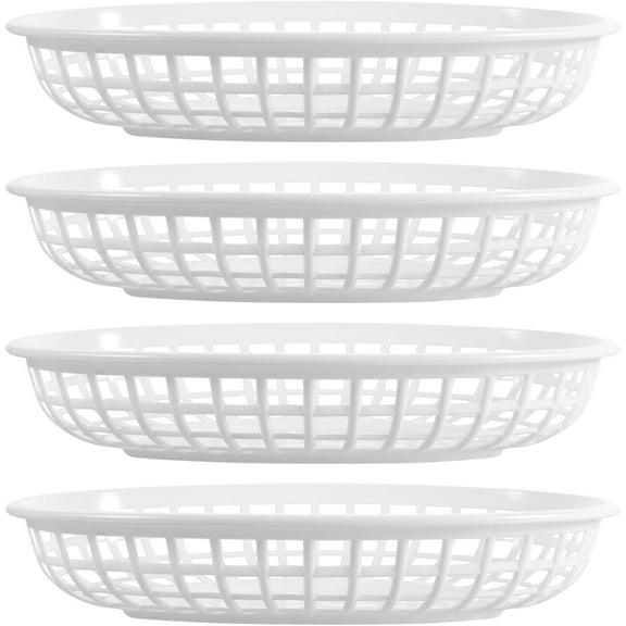 ABCISI 4PCS Fast Food Serving Baskets Oval Bread Baskets for Burgers, Sandwiches, Hot Dog, Chip, BBQ 9.44 x 6.10 x 1.77 Inch