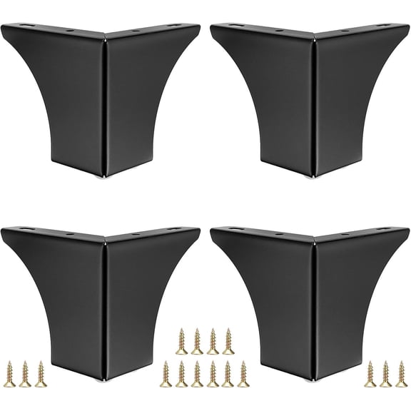 ABCISI 4PCS Metal Furniture Legs 4 Inch, Black Sofa Legs Dresser Legs, Modern Coffee Table Legs Metal Cabinet Chair Risers, Heavy Duty Triangle Couch Legs Corner Furniture Replacement Feets