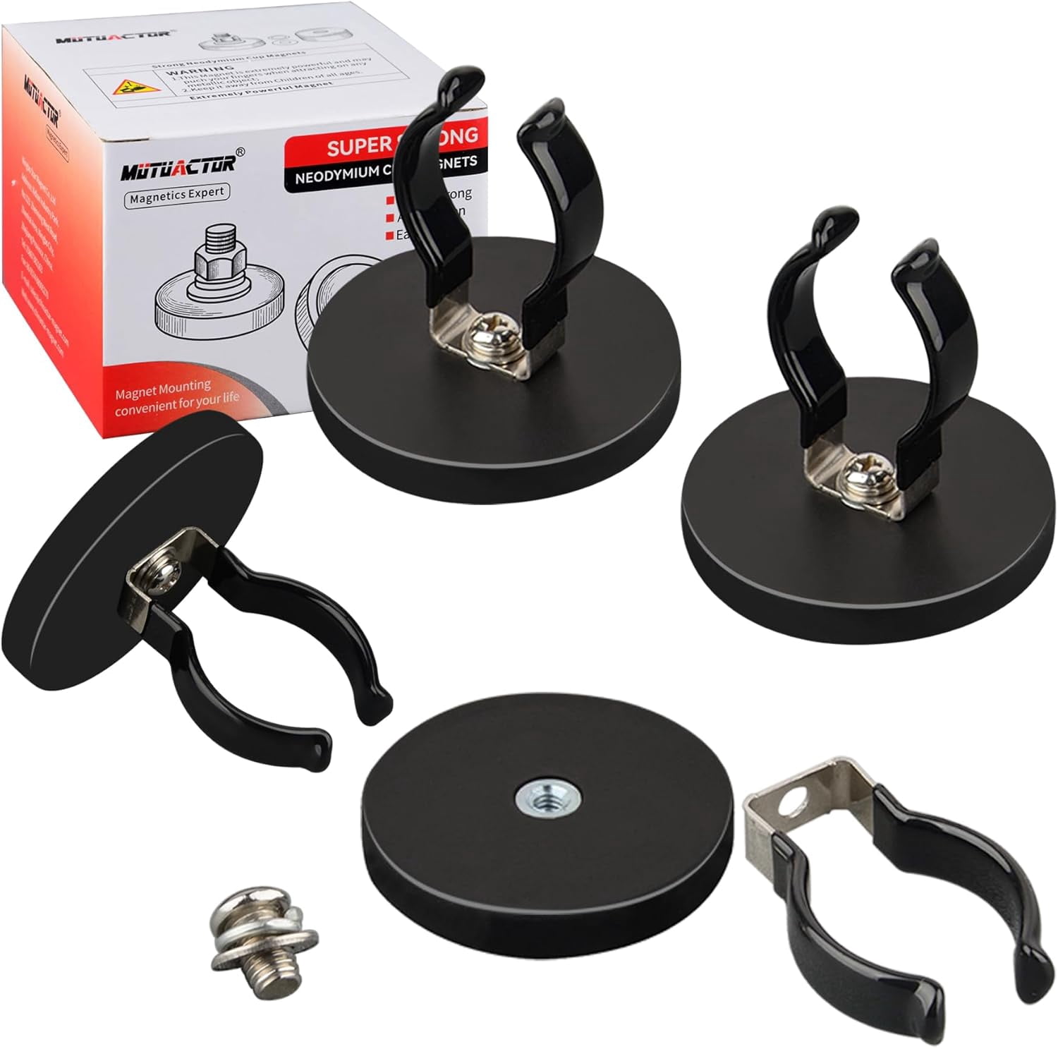 ABCISI 4PCS Universal Magnetic Hooks, Anti-Slip Magnetic Mount Heavy Duty Hooks for Flashlight Holder, Large Opening Durable Magnets Flexible Clamps for Garage Organize Garden Workshop Tools Storage