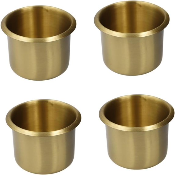 ABCISI 4pcs Copper Cup Holders for Storage, Stainless Steel with Brass Plating, Universal Drink Holders Fit Rvs Boats Cars and Trucks, 6.7*5.5cm, Gold