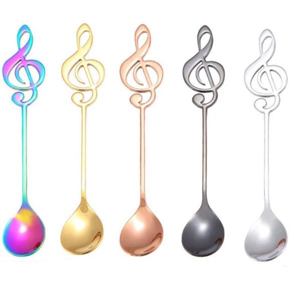 ABCISI 5 PCs Music Note handle spoons, Creative Cartoon Cake Ice Cream Coffee Spoon, Desserts Pick Up Food Server Stainless Steel Flatware Dinnerware