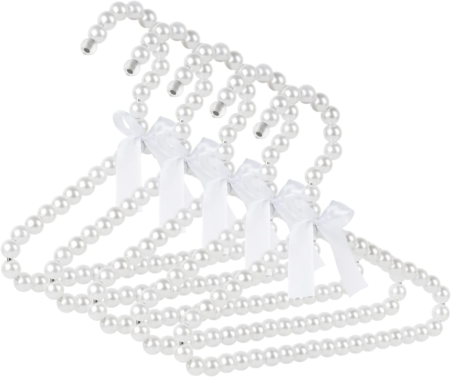 ABCISI 5 Pack Pearl Baby Hangers, Small Pearl Beads Bow Clothes Hangers, Elegant Standard Hangers for Children Pet Dog, Non Slip No Trace Garment Hangers for Laundry Room Use, 8in(White)