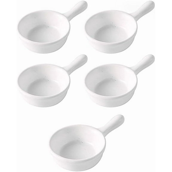 ABCISI 5 Packs Sauce Dish with Handle Grip, Side Dishes 1 Oz White Porcelain Dipping Bowls Appetizer Spoons Ketchup BBQ Sauce Sushi Soy Sauce-Stackable Ramekins