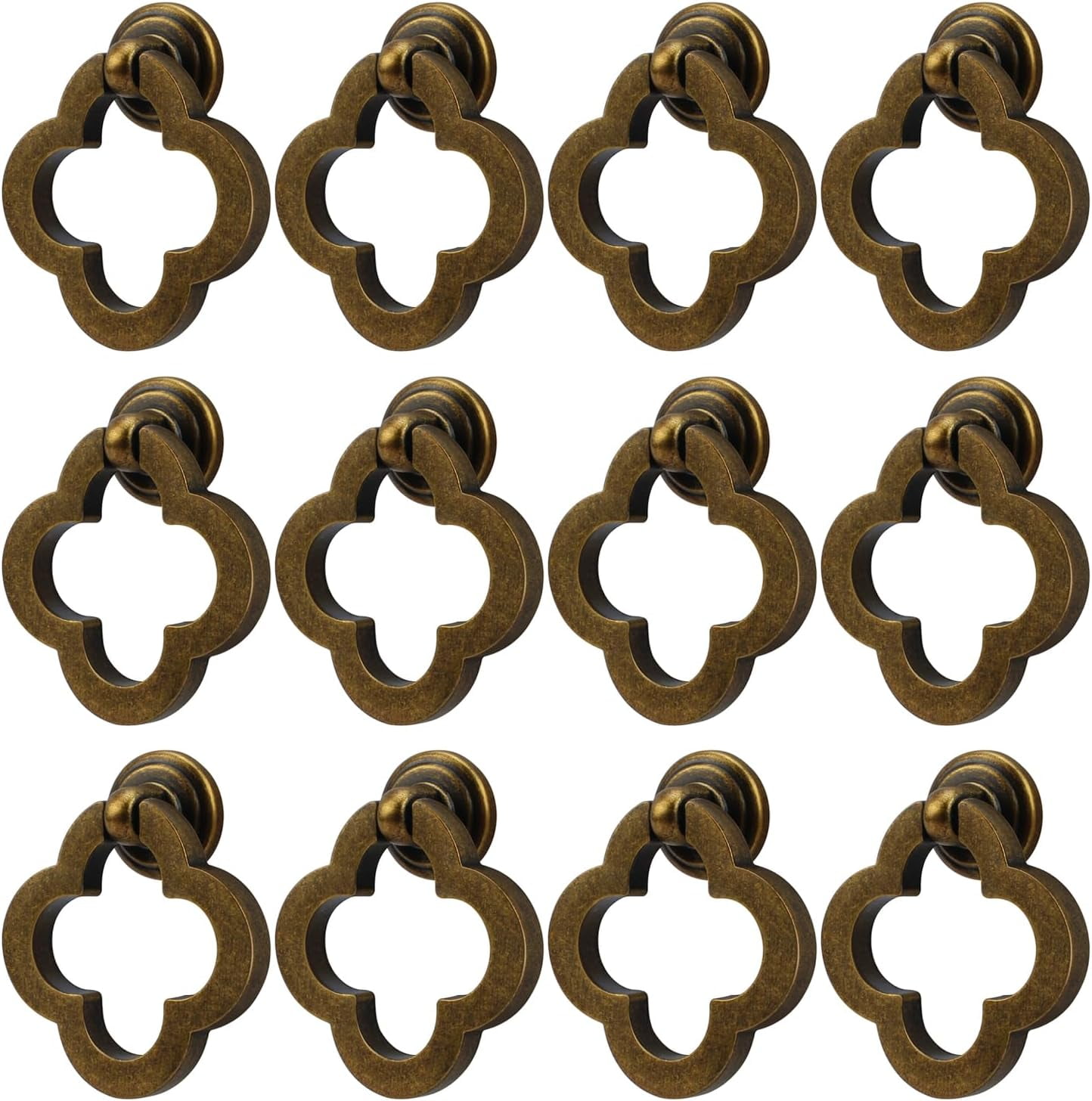 ABCISI 55mm Cupboard Knobs Cabinet Knobs with Modern Floral Knobs Design, Zinc Alloy Pulls Ring Dresser Knobs with Screws for Kitchen Bedroom&Bathroom, Solid Furniture Hardware(Antique Brass,12 Pack)