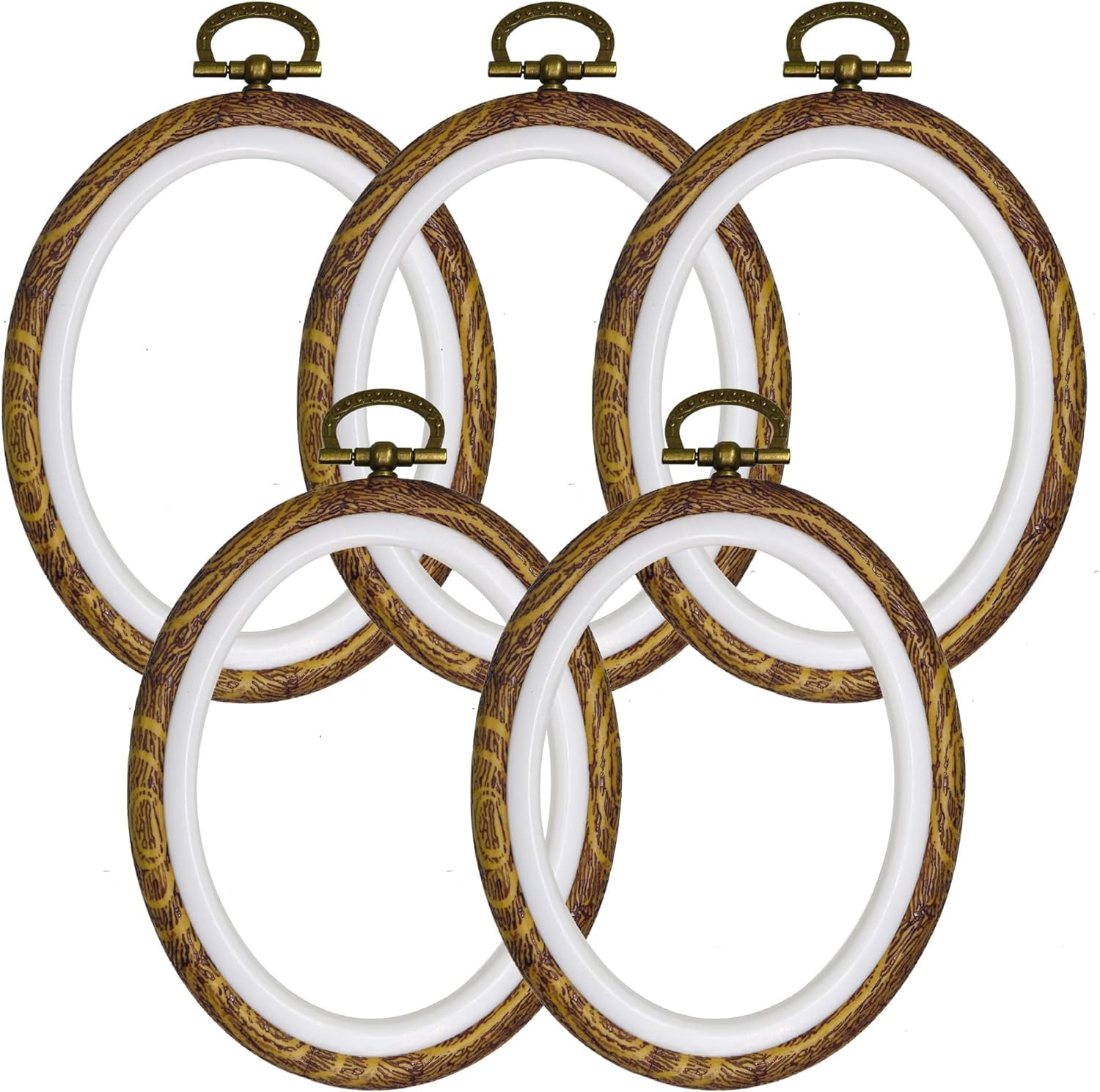 ABCISI 5PCS Oval Embroidery Hoops  – 5 x 4 Inch Cross Stitch Hoops Set, Imitation Wood Frame Kits for Craft Sewing Needlework – Vintage Decorative Frames for Crafts & Display