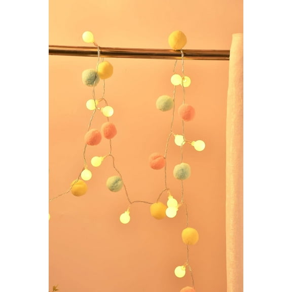 ABCISI 6.56Ft 20 led 3AA Battery Powered Globe Lights with Pom-poms Fairy Light for Bedroom to Set Off Charming Joyful atmosphere, Valentine's Day, Party,Christmas, Home Decor (Pink and Light Blue)
