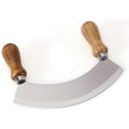 thumbnail image 1 of ABCISI 6.8 Inch Stainless Steel Mezzaluna Knife, Salad Rocker Chopper with Double Wood Handle, Pizza Cutter Chopper Knife with Curved Sharp Blade, Mincing Knife for Fruit Vegetable Herbs Nuts(Silver), 1 of 9