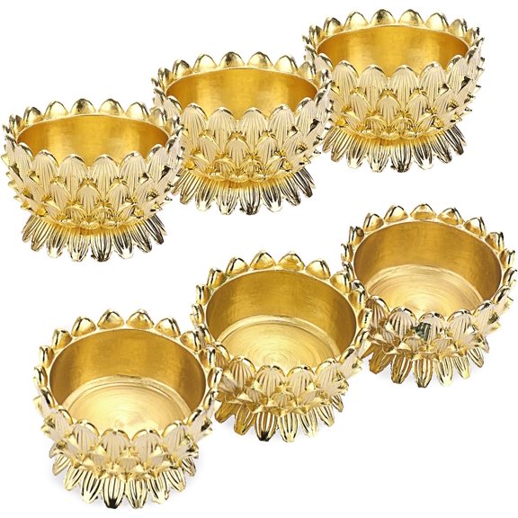 ABCISI 6 PCS Metal Lotus Ghee Oil Lamp Holder, Gold Lotus Tea Light Candle Holders Set, Altar Lotus Lamp Holders for Diwali Puja Pooja Decoration Candle Centerpieces