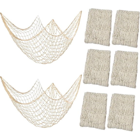 ABCISI 6 PCS Natural Fish Net, Nautical Themed Cotton Fishnet Hawaiian Party Fishing Net, Decorative Wall Hanging Fishnet Beach Decorations, Mermaid Nautical Themed Party Decor, 80x40 Inches