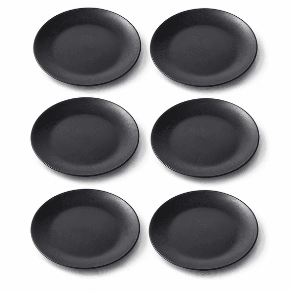 ABCISI 6 Pack 6 Inch Melamine Plates, Black Round Dessert and Salad Plates, Lightweight Stackable Serving Dishes for Appetizers, Snacks, Sushi, Fruit, Party and Outdoor Dining