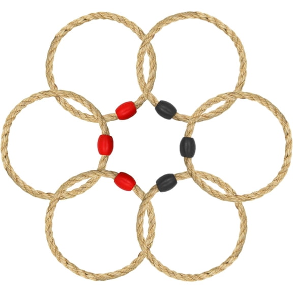 ABCISI 6 Pack Sisal Rope Ring Toss Game Replacement Parts for Adults and Kids, Outdoor Toss Rings for Agility Practice and Speed Game and Yard Games and Lawn Games for Party (Red and Black)
