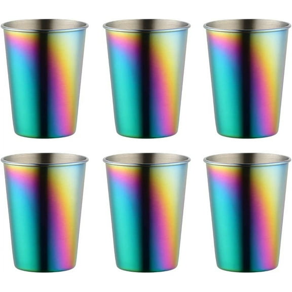 ABCISI 6 Pack Stainless Steel Cups, 12 OZ/350ml Stackable Pint Cup Tumbler, Metal Unbreakable Drinking Cups, Rainbow Shatterproof Drinkware Cups for Camping Travel Home Restaurant, Dishwasher Safe