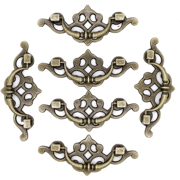 ABCISI 6 Pcs Antique Brass Bail Pull Handles, 3.8 in Vintage Zinc Alloy Drawer Pulls with 2.6 in Hole Spacing and Mounting Screws for Cabinets, Dressers, Cupboards, Kitchen and Bathroom