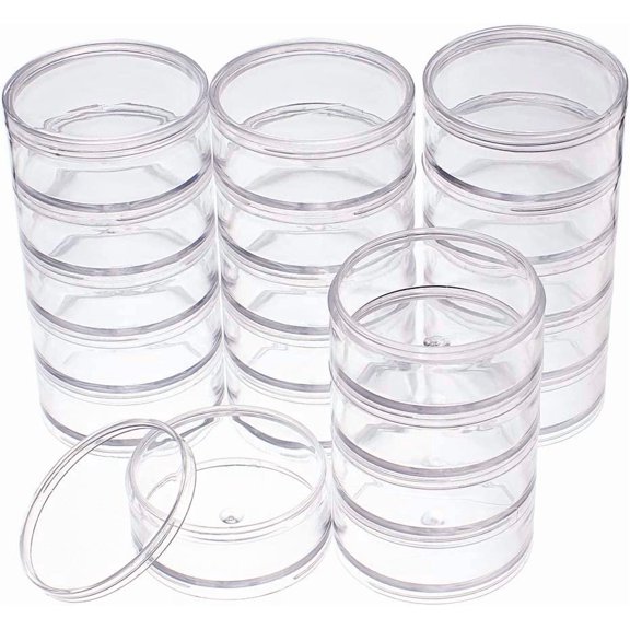 ABCISI 60ML Stackable Round Plastic Container 4 Column(5 Layer/Column) Bead Storage Jars for Diamond Drill, Seed Bead, Nail Art Glitter, and Other Jewelry Component