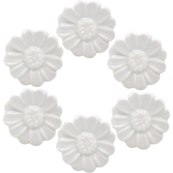 ABCISI 6PCS Vintage Floral Daisy Dresser Drawer Knobs, Ceramic Round Drawer Knobs, Elegant Cabinet Cupboard Door Hardware Pull Handles w/Screws, White