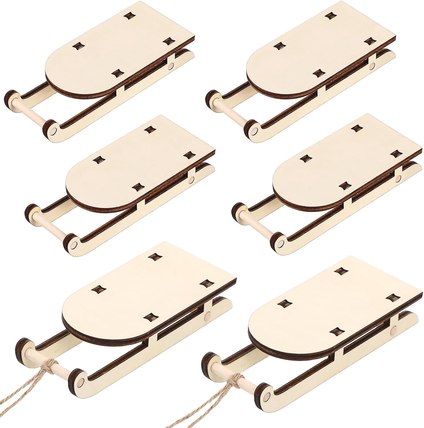 ABCISI 6pcs Christmas Sleigh Miniature Wooden Sleighs Models, Unfinished Wood Sleds Ornaments for DIY Christmas Crafts, Holiday Table Centerpiece, Christmas Tree Hanging Decoration, Wedding Decor