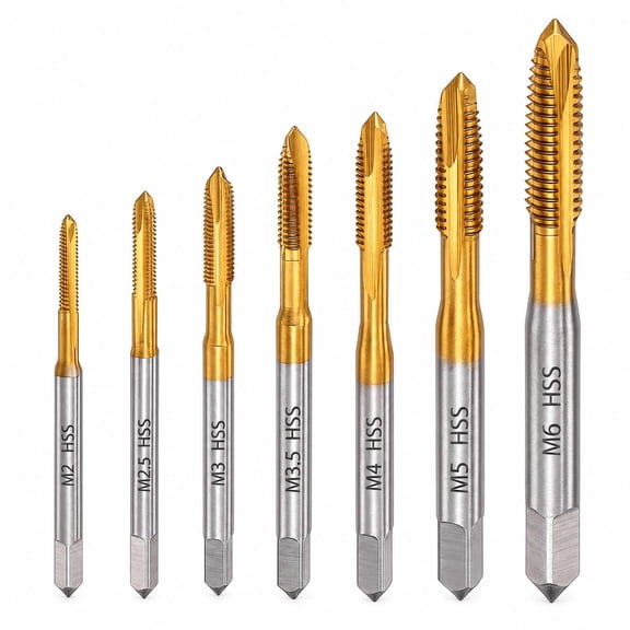 ABCISI 7-Piece Metric Spiral Point Tap Set, M2 M2.5 M3 M3.5 M4 M5 M6 HSS Machine Taps, Right-Hand Thread Cutting Tools for Through Holes, Metal and Plastic