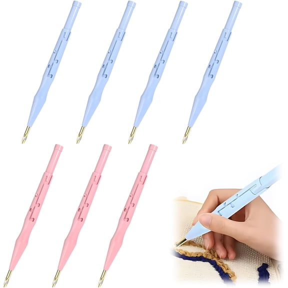 ABCISI 7 Pieces Punch Needle Tool, Portable Adjustable Embroidery Punch Needle for Stitching Applique Embellishment DIY Knitting (Blue, Pink)