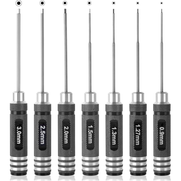 ABCISI 7pcs Precision RC Hex Screwdriver Set with 0.9mm-3.0mm Micro Allen Wrenches - Heavy-duty Essential Repair Tools for RC Cars and Helicopters